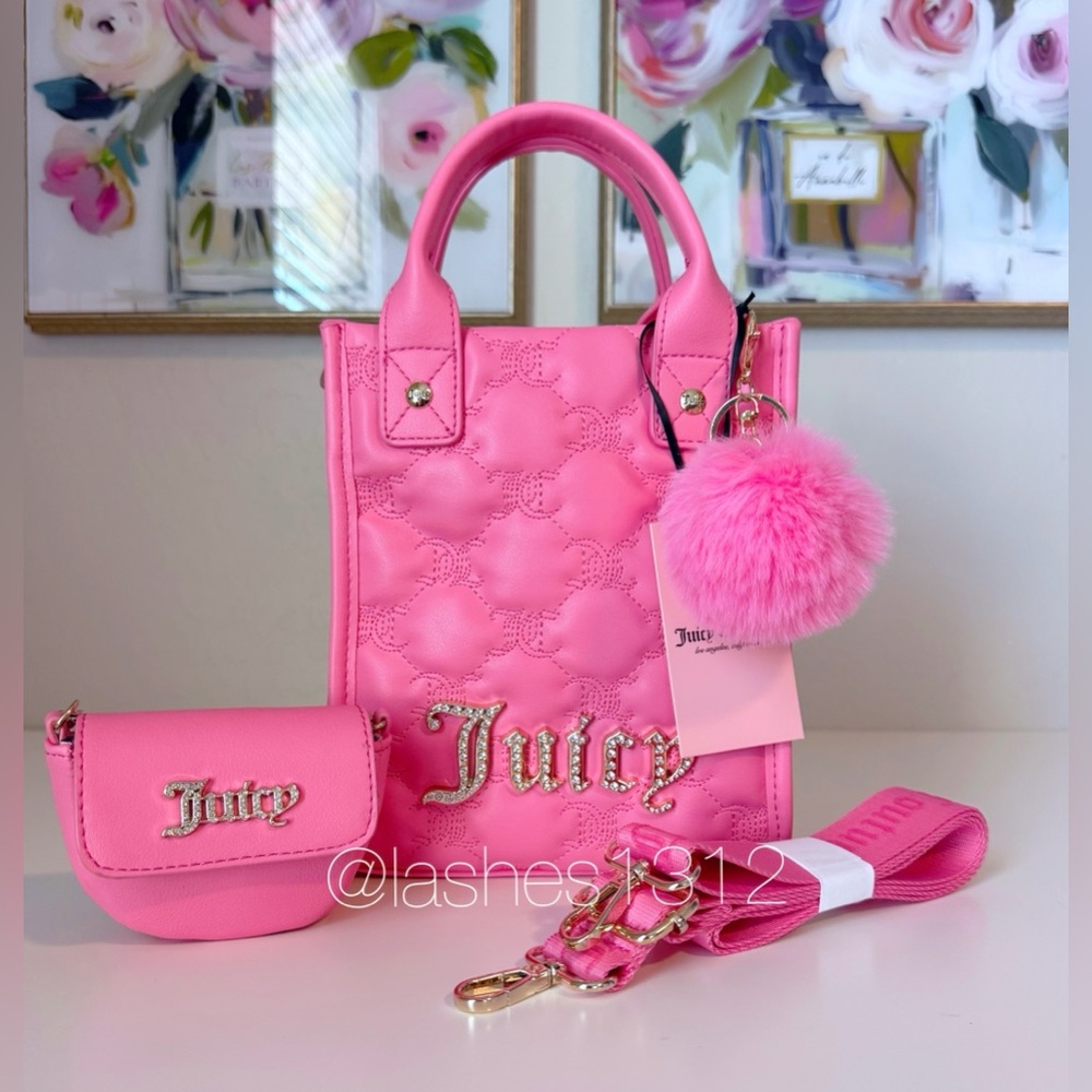 JUICY COUTURE Purse Taking the Lead Mini Crossbody Tote Bag  w/ Pouch - Pink